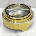 Chafing Dish Supplier - 6L Golden Round Stainless Steel Food Warmer