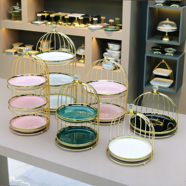 Cake Stand Factory - 2-tier Marble Metal Bird Cage Dessert Rack
