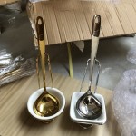 Spoon Set Supplier - Golden Hot Pot Soup Ladle and Colander with Stand