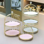 Cake Stand Factory - 2-tier Marble Metal Bird Cage Dessert Rack