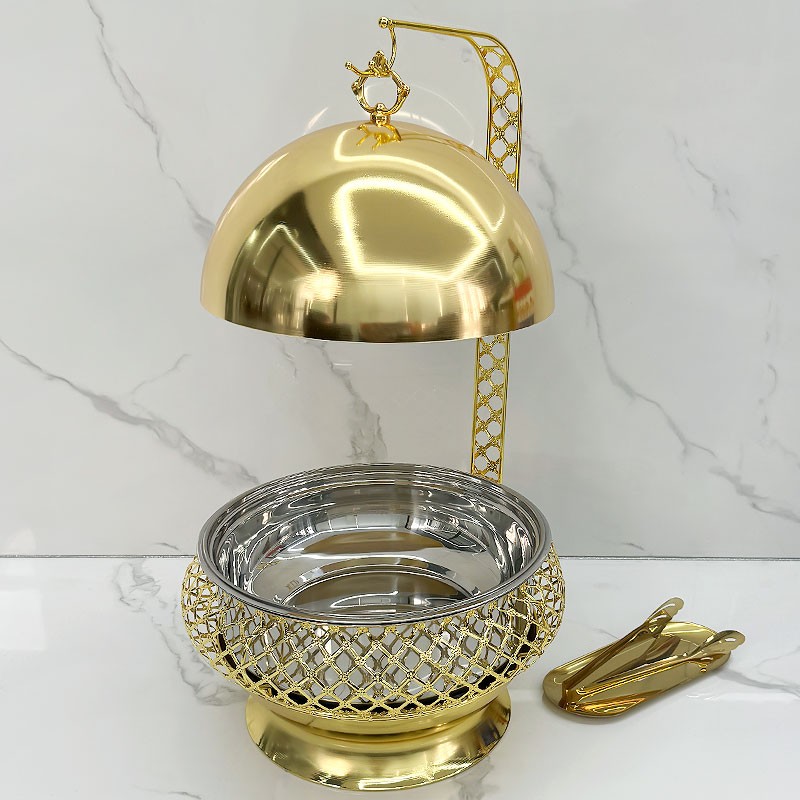 Chafing Dish Manufacturer - Golden Hanging Lid Round Buffet Food Warmer