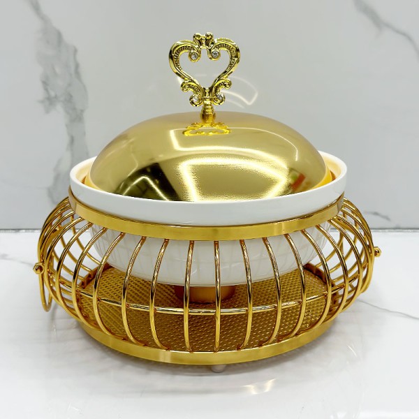 Chafing Dish Supplier - 2L Small Golden Ceramic Food Warmer for Home