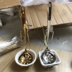 Spoon Set Supplier - Golden Hot Pot Soup Ladle and Colander with Stand