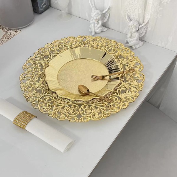 Charger Plates Factory - European Style 13 Inch Gold Plastic Charger Plates