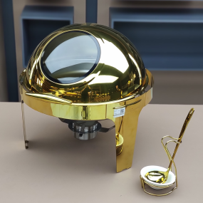 Chafing Dish Manufacturer - 6L Gold Roll Top Round Buffet Food Warmer