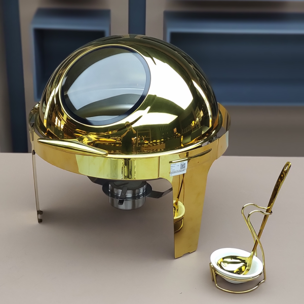 Chafing Dish Manufacturer - 6L Gold Roll Top Round Buffet Food Warmer