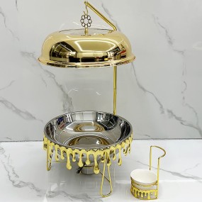 Chafing Dish Set Supplier - 8L Gold Round Buffet Food Warmer for Wedding