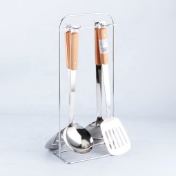 Kitchen Tools Set Supplier - Wooden Handle Scoop and Colander with Shelf