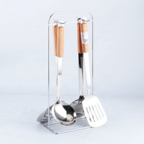 Kitchen Tools Set Supplier - Wooden Handle Scoop and Colander with Shelf