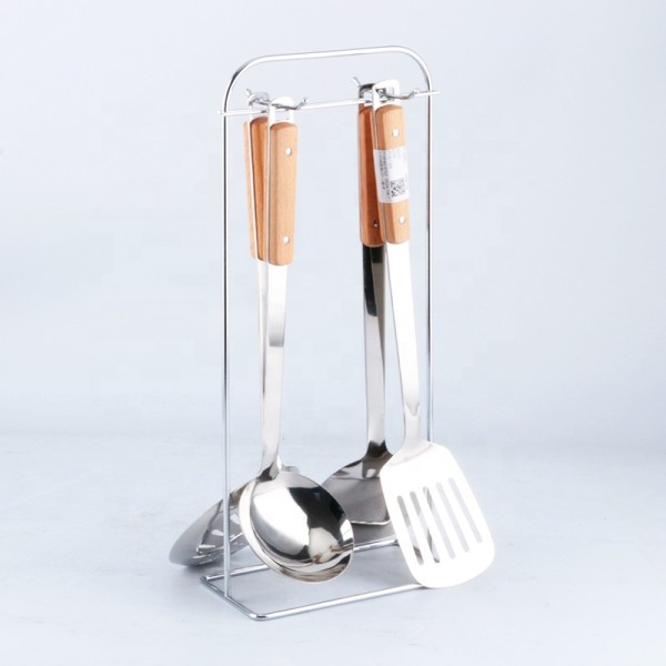 Kitchen Tools Set Supplier - Wooden Handle Scoop and Colander with Shelf