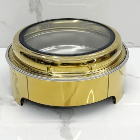 Chafing Dish Supplier - 6L Golden Round Stainless Steel Food Warmer