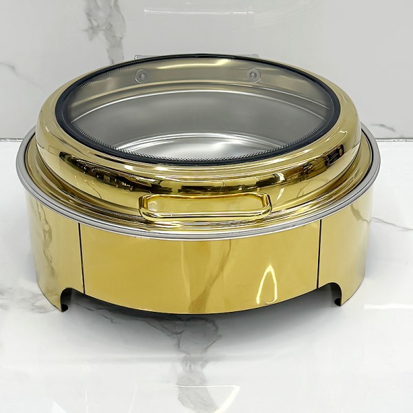 Chafing Dish Supplier - 6L Golden Round Stainless Steel Food Warmer