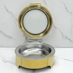 Chafing Dish Supplier - 6L Golden Round Stainless Steel Food Warmer