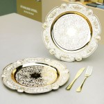 Charger Plates Supplier - Antique Gold Embossed Rim Decorative Plates