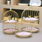 Cake Stand Factory - 2-tier Marble Metal Bird Cage Dessert Rack