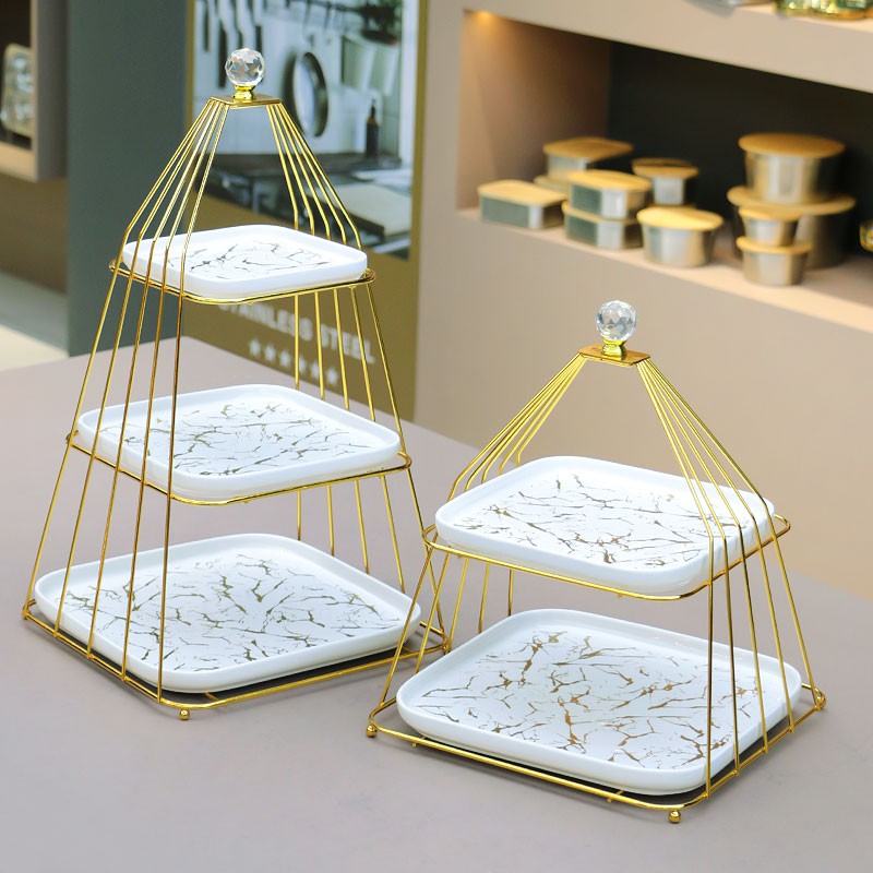 Cake Stand Supplier - Luxury Marble 3 Tier Ceramic Cake Pan Stand