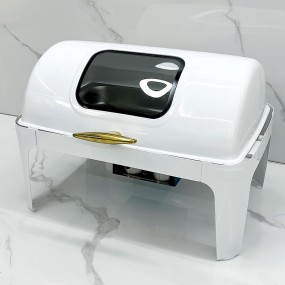 Chafing Dish Supplier - 9L White Electric Food Warmer with Glass Lid