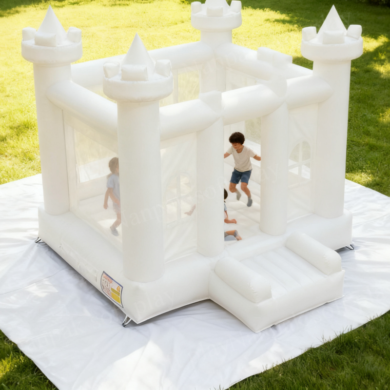 Bounce House Factory - White Inflatable Castle with Mini Slide