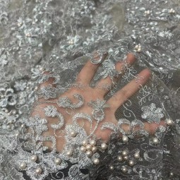 Embroidery Lace Supplier - Pearl Bead Gold Silver Embroidered