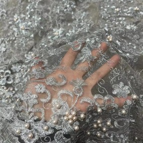 Embroidery Lace Supplier - Pearl Bead Gold Silver Embroidered