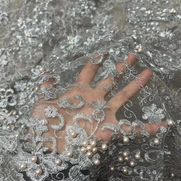 Embroidery Lace Supplier - Pearl Bead Gold Silver Embroidered