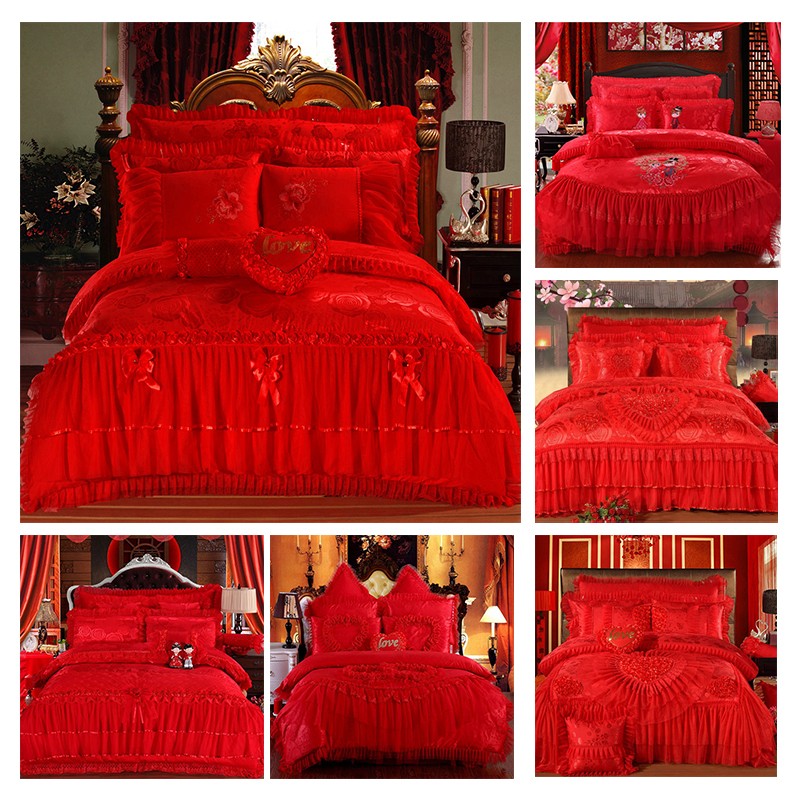 Wedding Bedding Set Factory - Luxury 4-Piece Red Embroidery