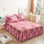 Bed Skirt Manufacturer - Polyester Printed Pink Leaves