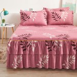 Bed Skirt Manufacturer - Polyester Printed Pink Leaves