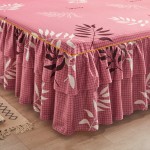 Bed Skirt Manufacturer - Polyester Printed Pink Leaves