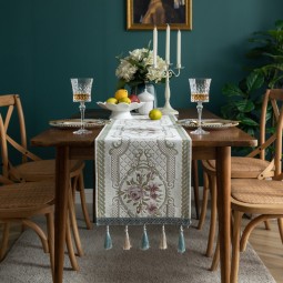 Cotton Linen Table Runner Manufacturer - Striped Stitching Tassel