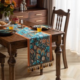 Geometric Table Runner Factory - Red Ethnic Style Jacquard