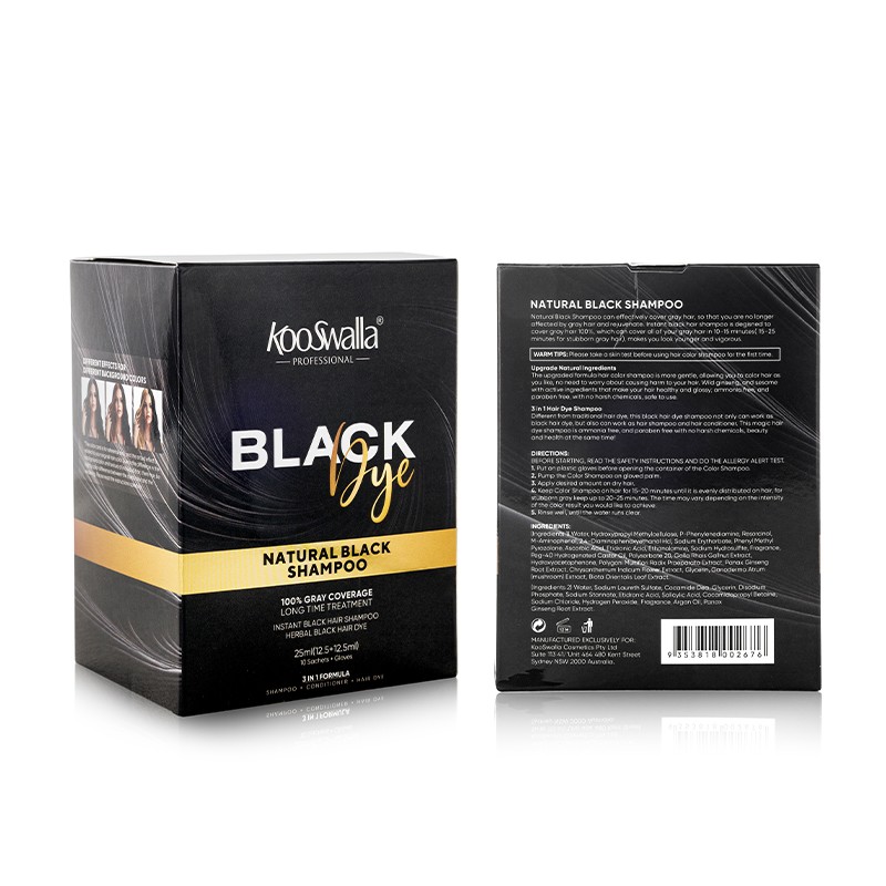 Wholesale KooSwalla Black Hair Dye Shampoo Sachet Kit With Box Hair Color Shampoo Cover Gray and White Hair