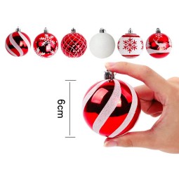Christmas Decoration Painted Snowflake Ornament 6CM Plastic Ball Hanging Decor Festive Atmosphere Holiday Accent