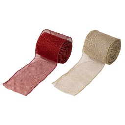 Festive Red Mesh Ribbon Satin Edge Christmas Tree Decor DIY Ornament Making Creative Gift Wrapping Glitter Poly Ribbon