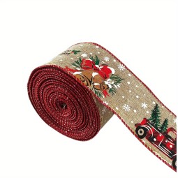 Festive Burlap Line Edge Wired Ribbon in Christmas Plaid Handcrafted Gift Bows Wreath Packaging Party Decoration