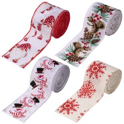 Red Christmas Themed Wired Burlap Christmas Ribbon Tree Wrapping Decoration Holiday Bow Festive Wreath Party Decoration