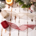 Red Mesh Satin Combination Christmas Ribbon Roll DIY Tree Decorations Gift Wrapping Bows and Holiday Crafting Supplies
