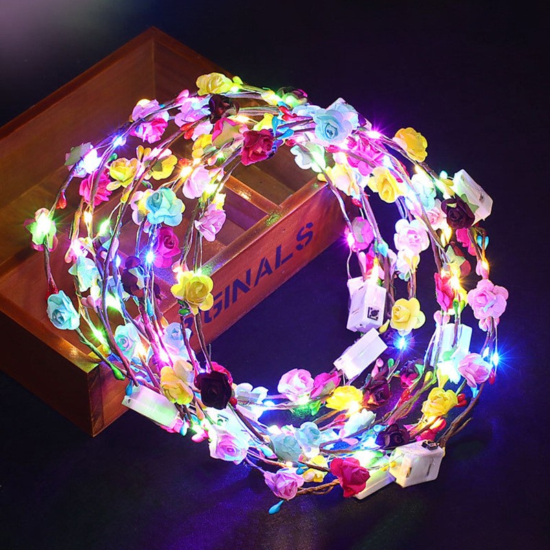 Glow LED Headband Light up Led Flower Luminous Hair Garlands Hairband Multicolor Floral Headpiece Wreath Headdress Hair Wreath