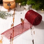 Red Mesh Satin Combination Christmas Ribbon Roll DIY Tree Decorations Gift Wrapping Bows and Holiday Crafting Supplies
