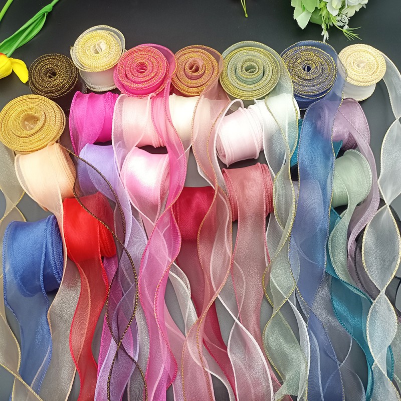 Mix Color Width 10 Yards Organza Ribbon Flower Bow Tie Decorative Ribbon Wavy Polyester Satin Ribbon Party Decoration