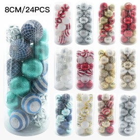 Christmas Decoration 8cm Plastic Balls Party Hanging Ornaments Classic Bucket Set Electroplated Spheres Holiday Decor