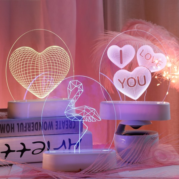Customizable 3D Acrylic Holiday Festival Decorative Love Ornament Gift Lamp Kids Room Party Wedding Christmas Led Night Light