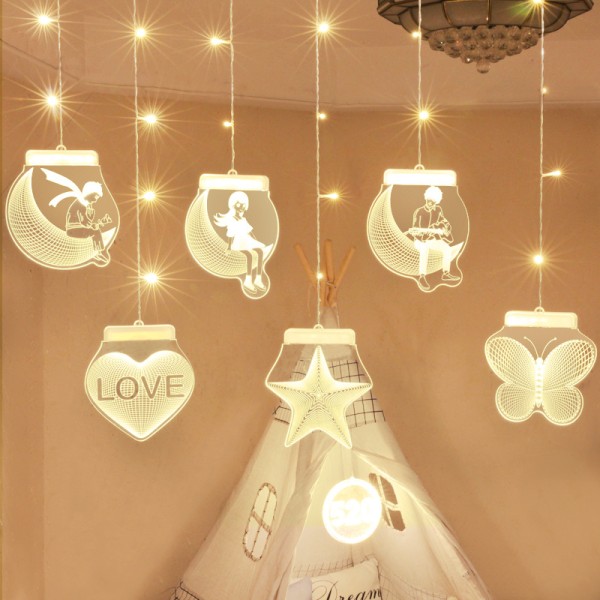 Valentine Day Led Romantic Home Wall Decor USB 3D Acrylic Window Decoration Curtain String Light Party Holiday Gift Light