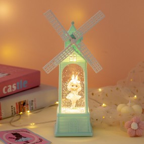 LED Luminous Snow Crystal Lamp Windmill Music Box Creative Party Decor Bedroom Crystal Lamp Windmill Home Table Ornaments