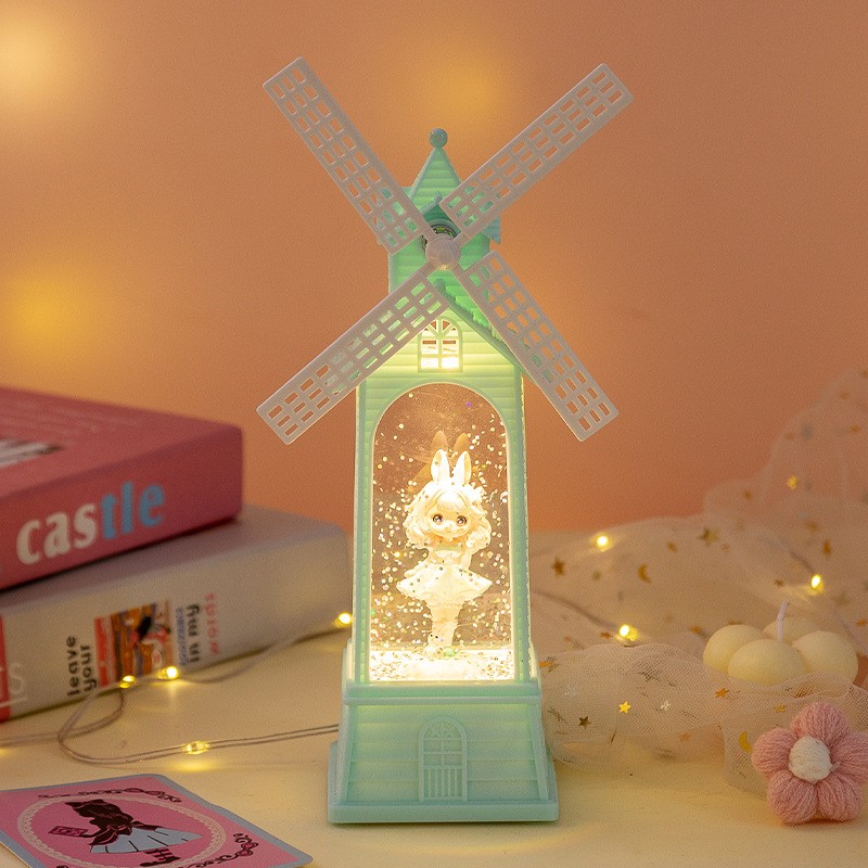 LED Luminous Snow Crystal Lamp Windmill Music Box Creative Party Decor Bedroom Crystal Lamp Windmill Home Table Ornaments