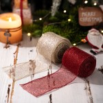 Red Mesh Satin Combination Christmas Ribbon Roll DIY Tree Decorations Gift Wrapping Bows and Holiday Crafting Supplies