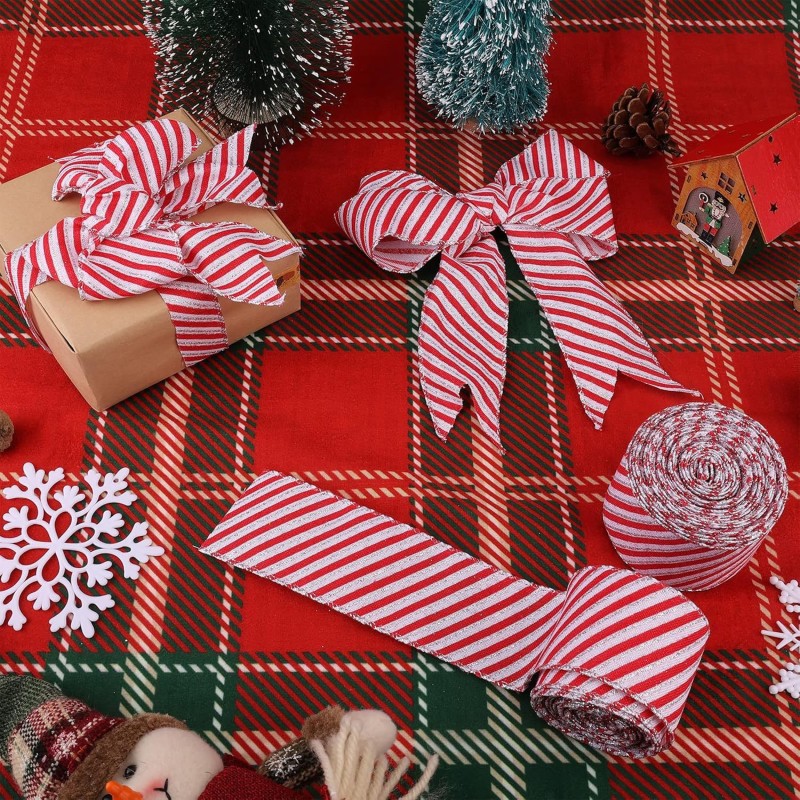 Custom Printed Wired Burlap Ribbon Red Plaid Design Christmas Craft Ribbon DIY Decorations Festive Gift Bows