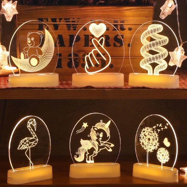 3D Acrylic LED Night Light Decorative Table Light Kids Perfect Wedding Holiday Party Gift Desk Lamp Bedroom Kids Light Led