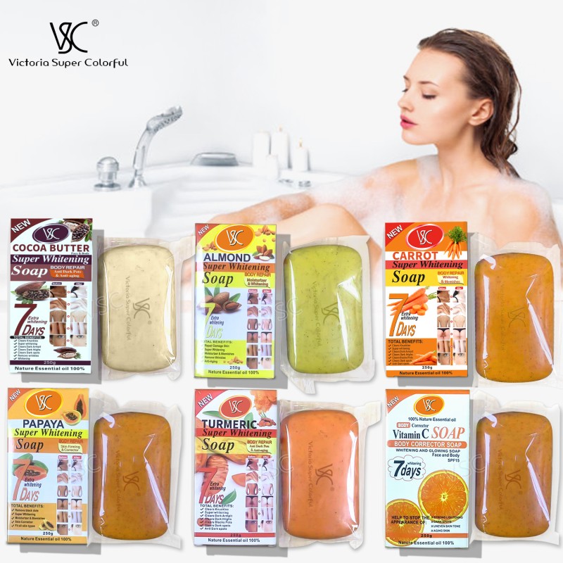 Hot Sale 250g Almond Carrot Papaya Soap 7 Days Super Whitening Black Spot Correction Skin Soap