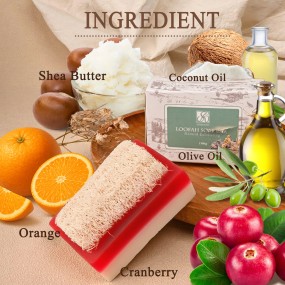 OEM Natural Cranberry Loofah Soap Bar Olive Oil Coconut Oil Nourishes Antioxidant Gently Exfoliates Skin Care Loofah Bar Soap